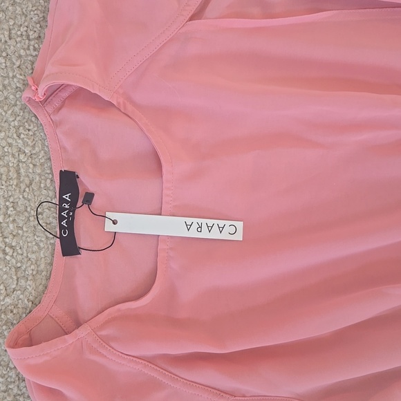 NWT Caara Clara Side Buckle Pink Handkerchief Hem Wrap Midi Dress Size Medium - Picture 3 of 10